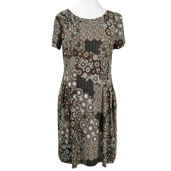 Northstyle Brown Multicolored Fit and Flare Short Sleeve Floral Dress Size 6 - Picture 1 of 15